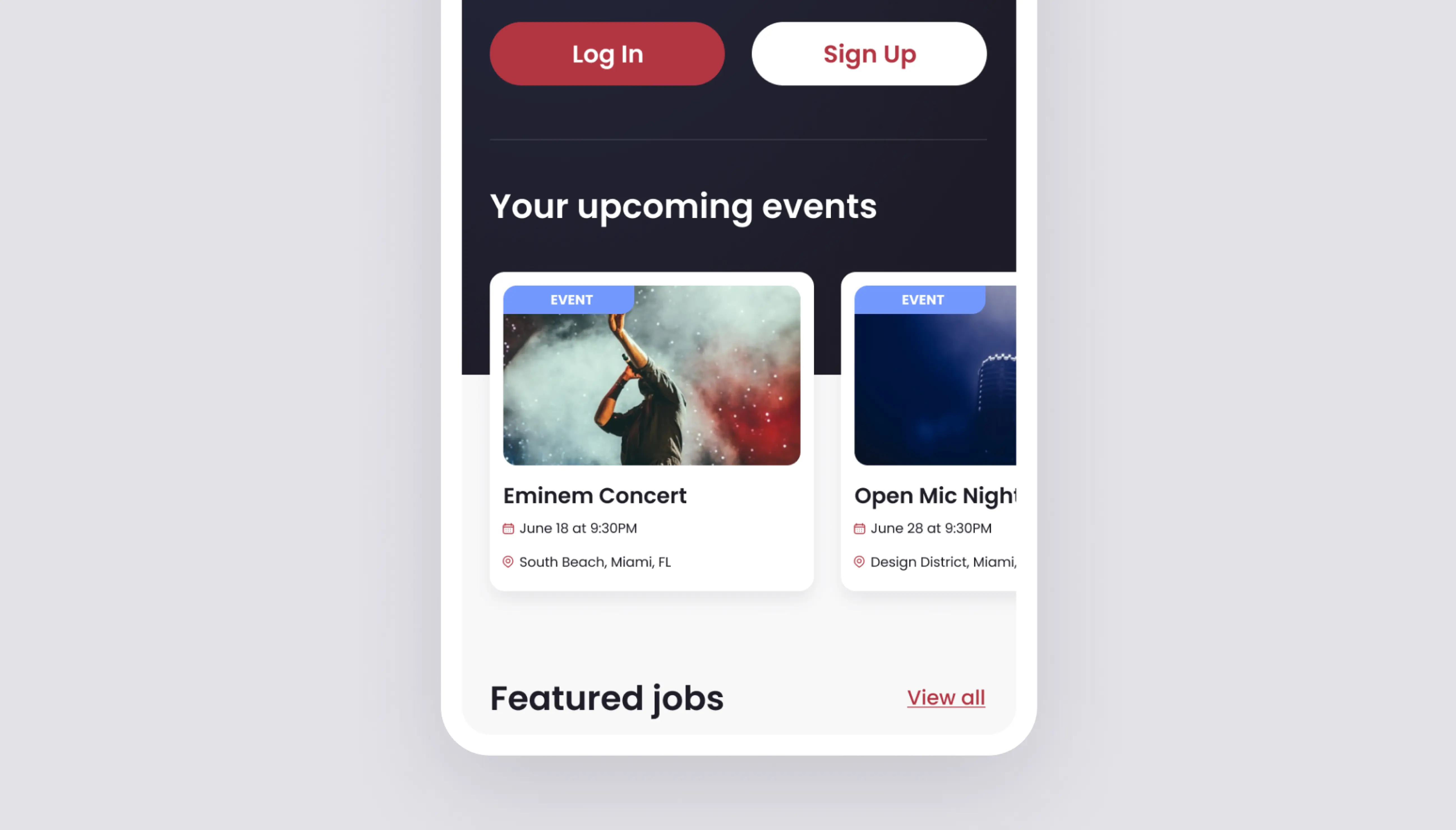 PopOver events upcoming events ui snapshots