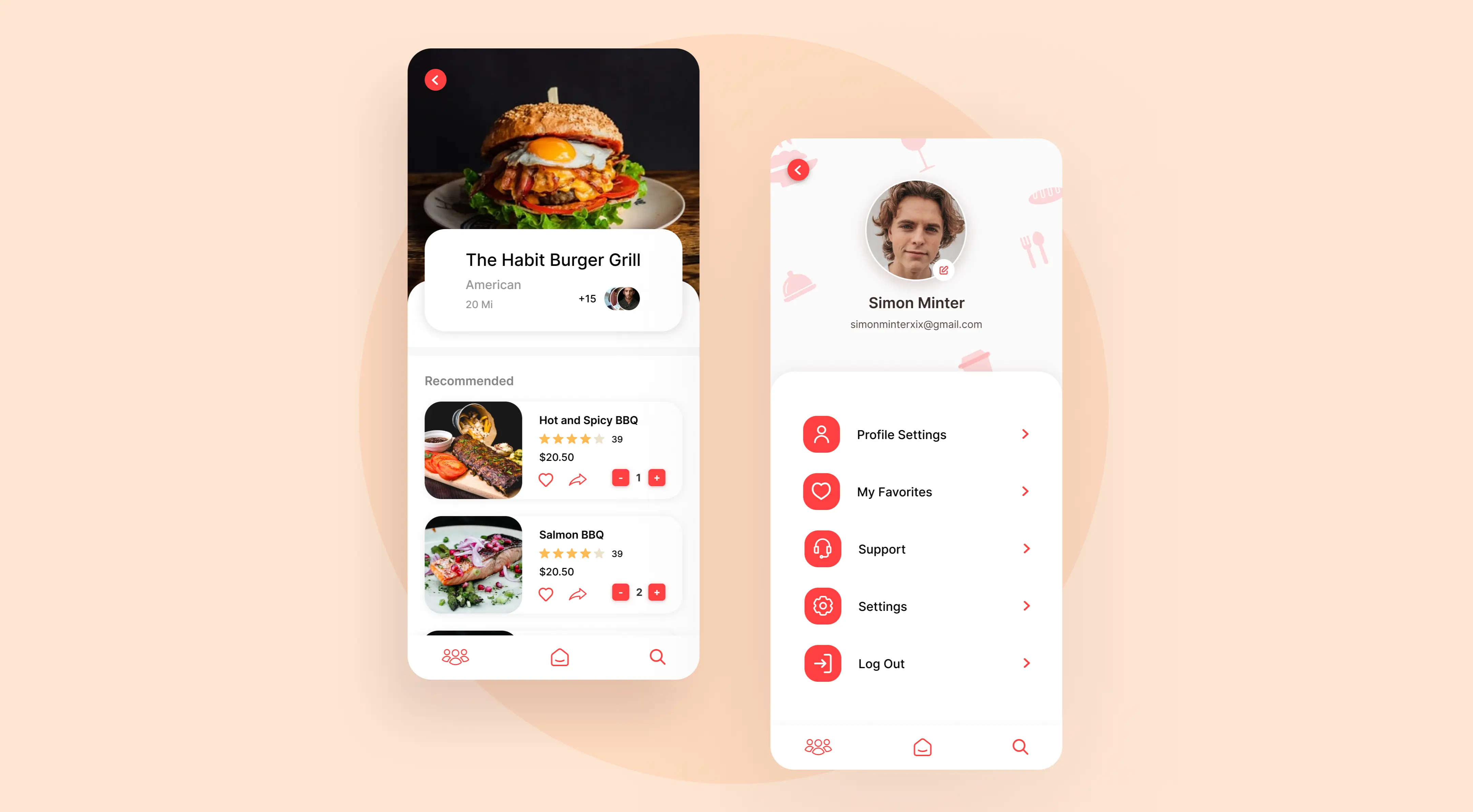 the taste app introduction, restaurant menu and user profile ui